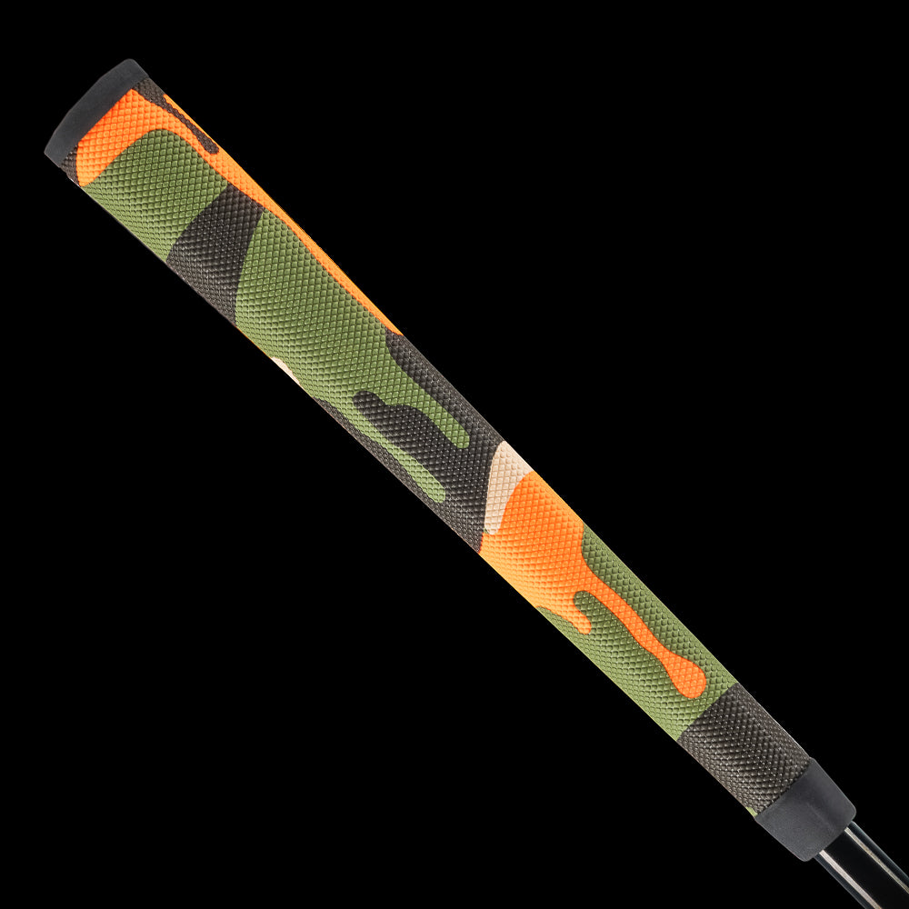 SWAG Golf camo with orange drip midsize putter grip accessory.