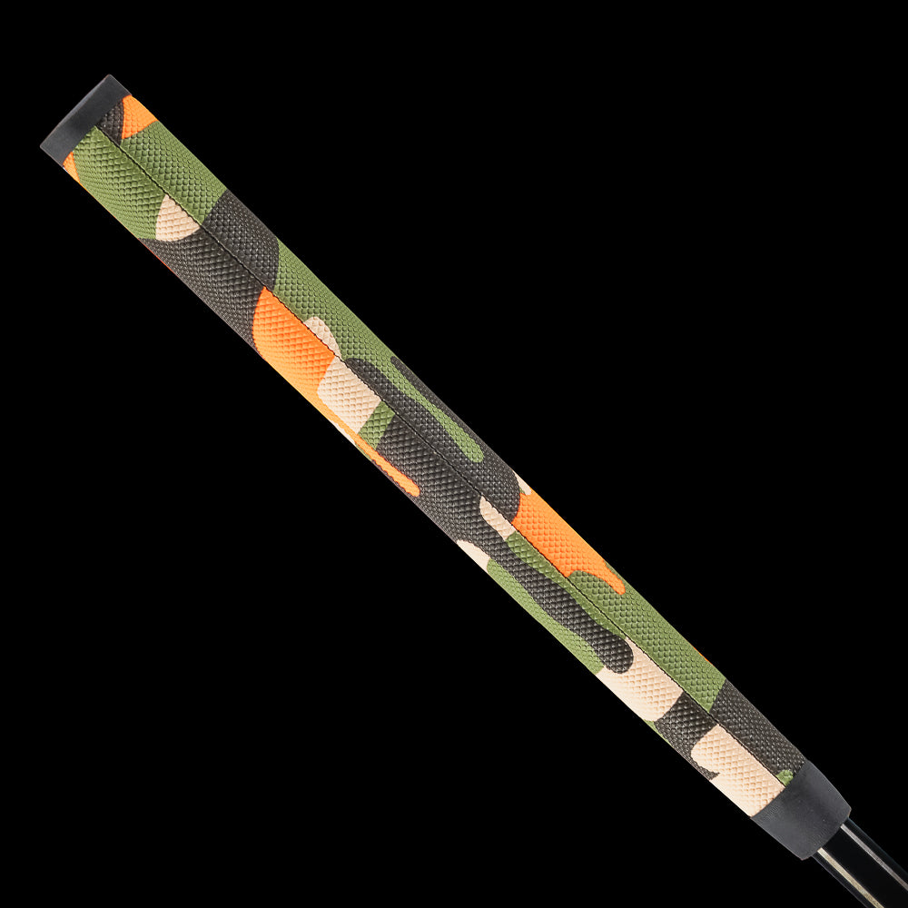 SWAG Golf camo with orange drip midsize putter grip accessory.