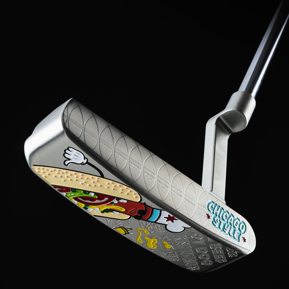 Chicago style hot dog themed Handsome One blade stainless steel golf putter made in the USA.