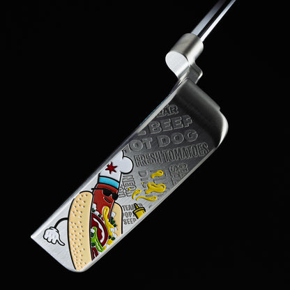 Chicago style hot dog themed Handsome One blade stainless steel golf putter made in the USA.