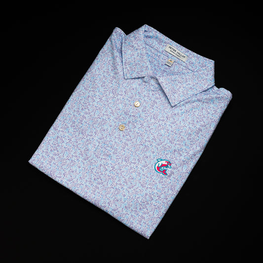 Festive pattern in purple with blue and pink Flipper Peter Millar Polo Shirt.