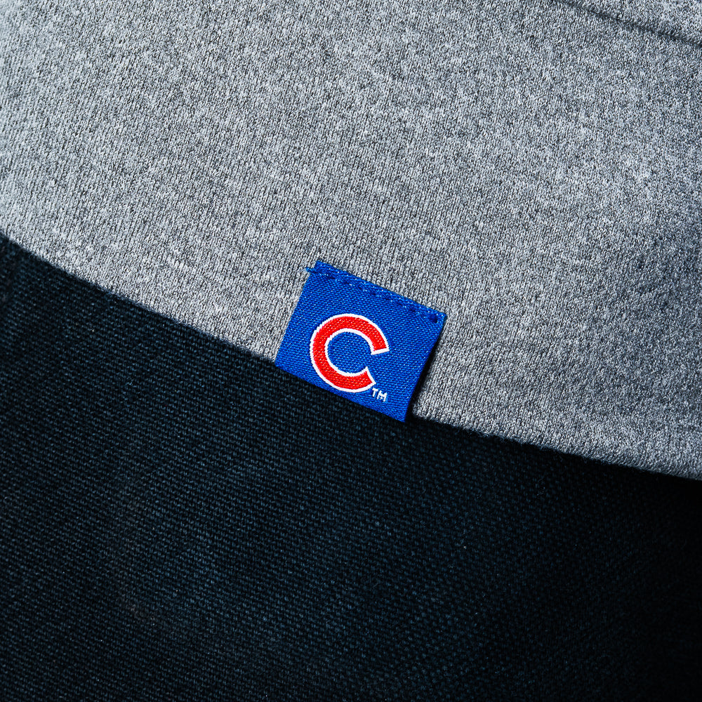 SWAG Golf x Chicago Cubs Addison subway stop sign gray lounge hoodie on model.