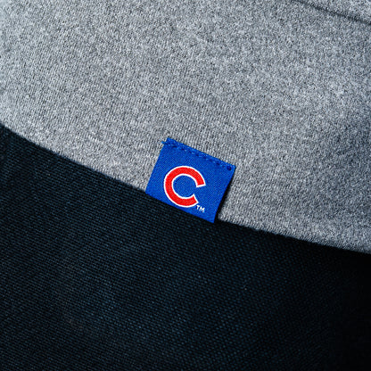 SWAG Golf x Chicago Cubs Addison subway stop sign gray lounge hoodie on model.