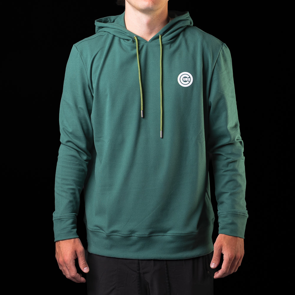 SWAG Golf Chicago Cubs Be Alert For Foul Balls Lounge Hoodie in green with Cubs chest logo and contrast drawstrings.