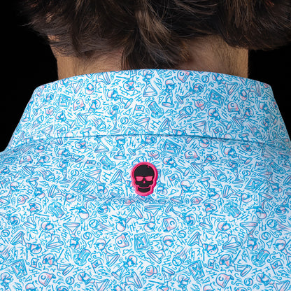 Close-up of the back collar on the Chicago Cubs Bobblehead Classic Polo Shirt with SWAG skull logo detail.