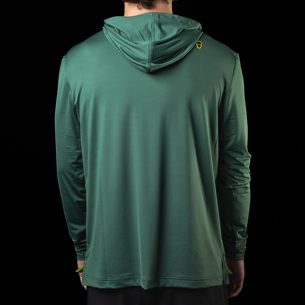 Back view of the green Chicago Cubs 1:20 Clock Player Hoodie.
