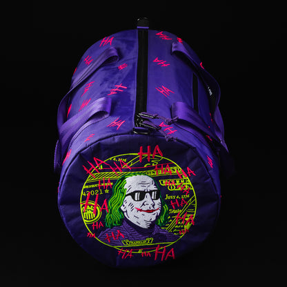 Swag x Defy Defaced Franklin ultimate overnighter purple duffel bag.