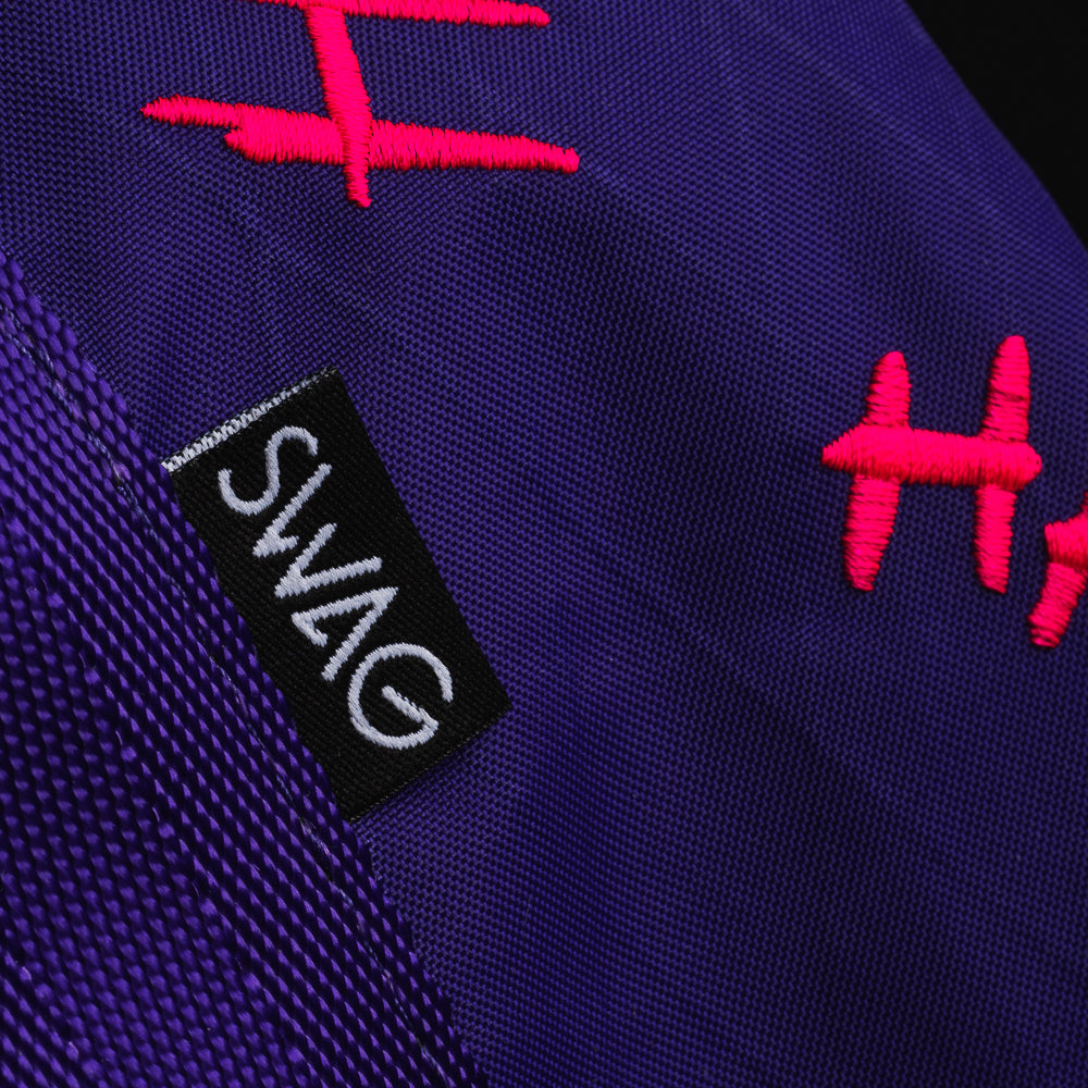 Swag x Defy Defaced Franklin ultimate overnighter purple duffel bag.