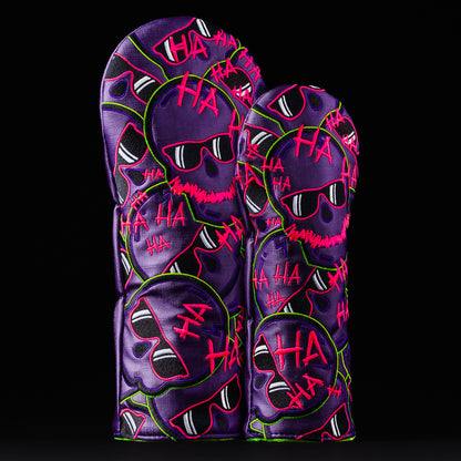 Defaced stacked skulls 2.0 purple, pink and green wood golf head cover set made in the USA.