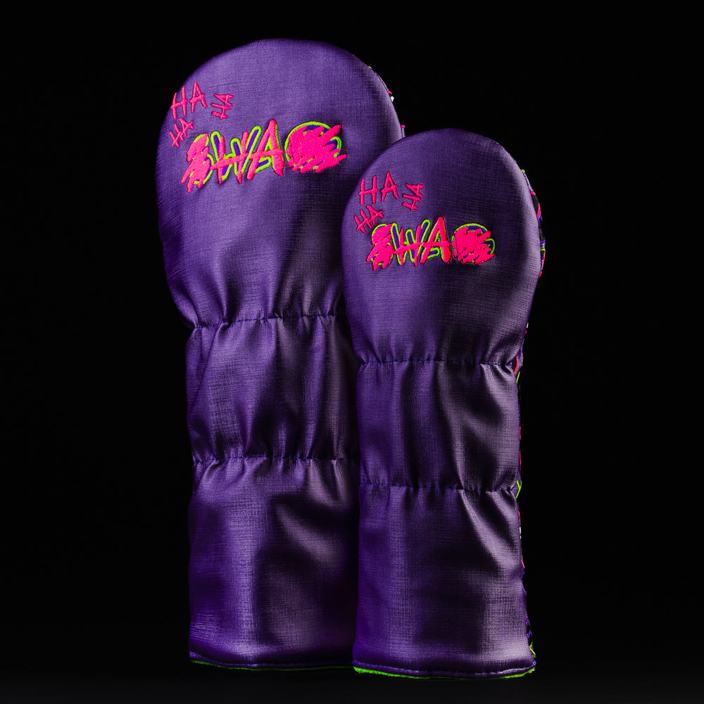 Defaced stacked skulls 2.0 purple, pink and green wood golf head cover set made in the USA.