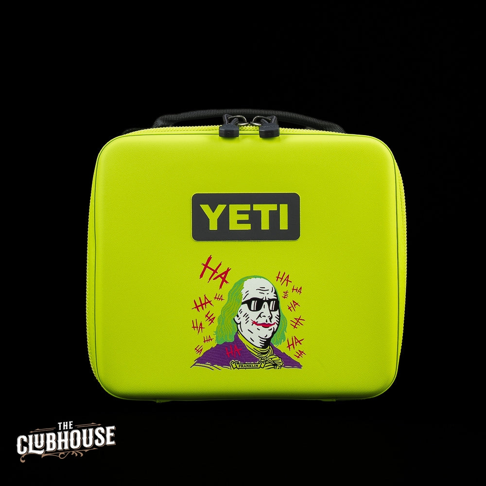 SWAG Golf x YETI Daytrip 3L lunch box featuring the Defaced Franklin graphic and YETI branding.