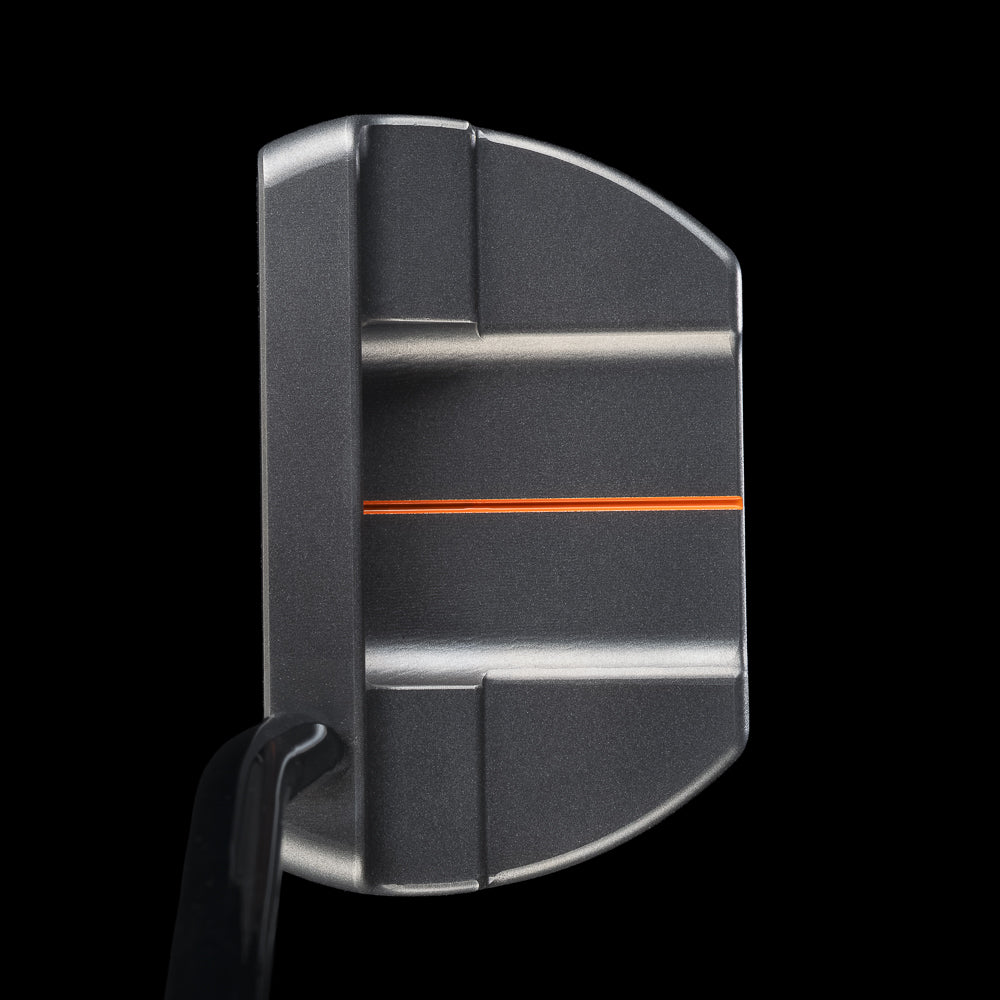 SWAG Golf x Mike Ditka Da Boss 2.0 limited edition black oxide mid-mallet golf putter made in the USA. Featuring Mike smoking a cigar with Chicago Bears orange and blue colors.