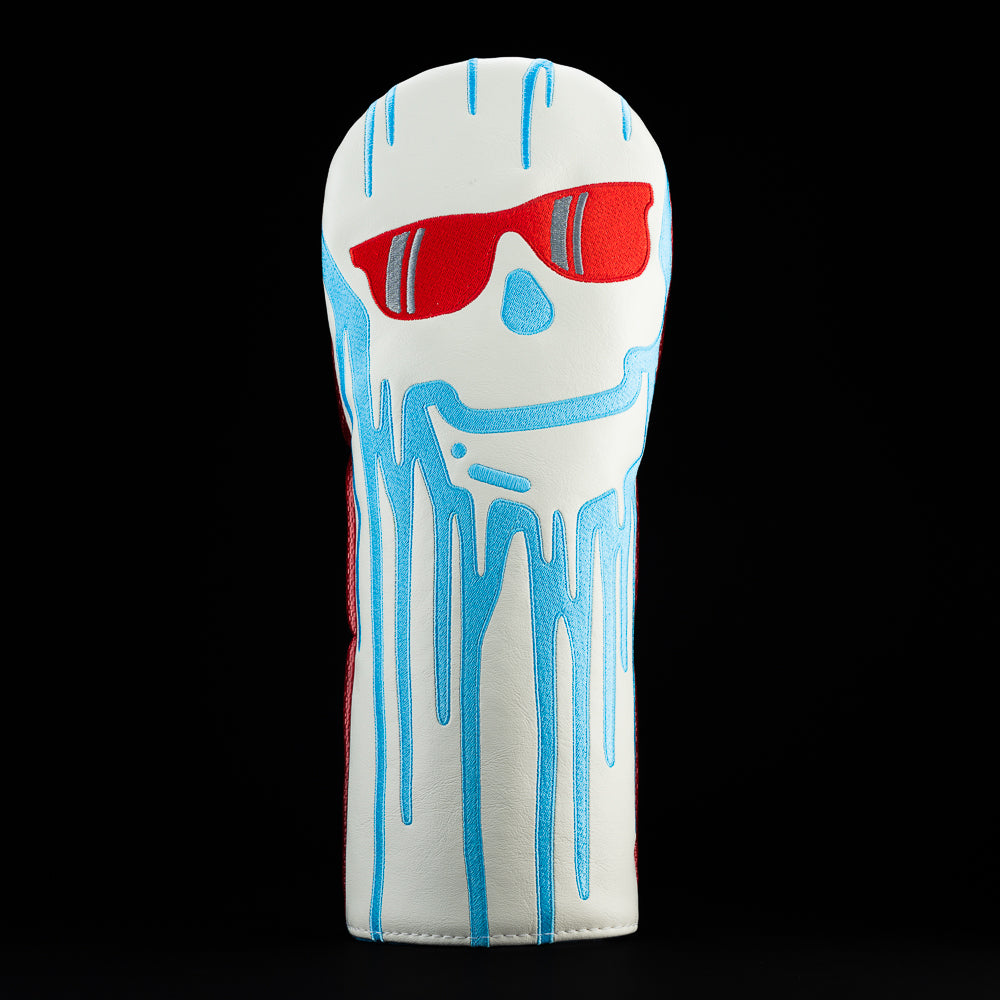 SWAG Golf dripping skull white, blue, and red driver golf headcover made in the USA.