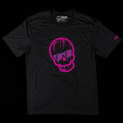 Black T-Shirt with Pink Dripping Skull on the front and Swag on the left sleeve in pink.