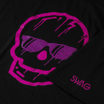 Black T-Shirt with Pink Dripping Skull on the front and Swag on the left sleeve in pink.