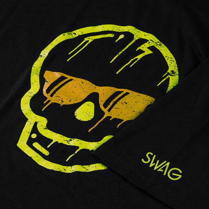 Black T-Shirt with Yellow Dripping Skull on the front and Swag on the left sleeve in yellow.