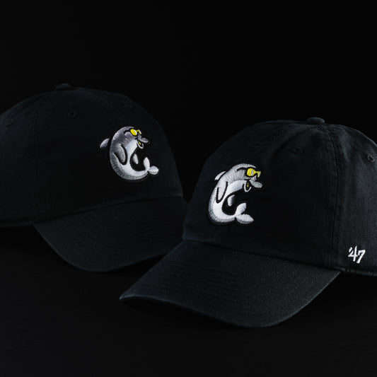 Swag x 47 brand black cotton twill golf hat with gray flipper.