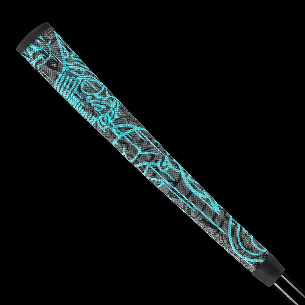 SWAG Golf fully tagged dripping graffiti black and blue midsize putter grip.