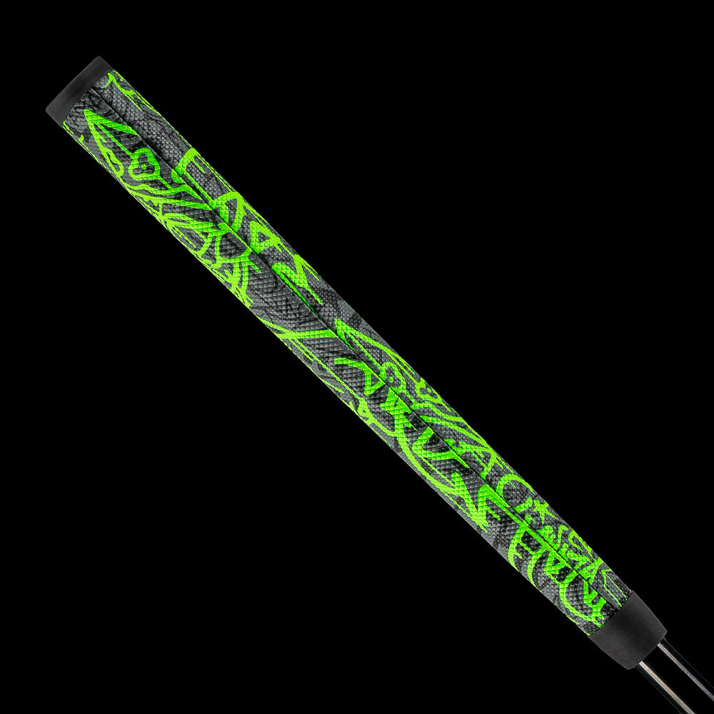 SWAG Golf fully tagged graffiti neon green drip midsize putter grip.