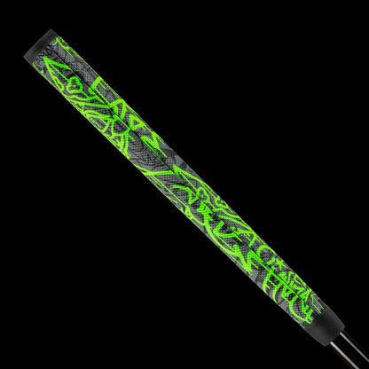 SWAG Golf fully tagged graffiti neon green drip midsize putter grip.