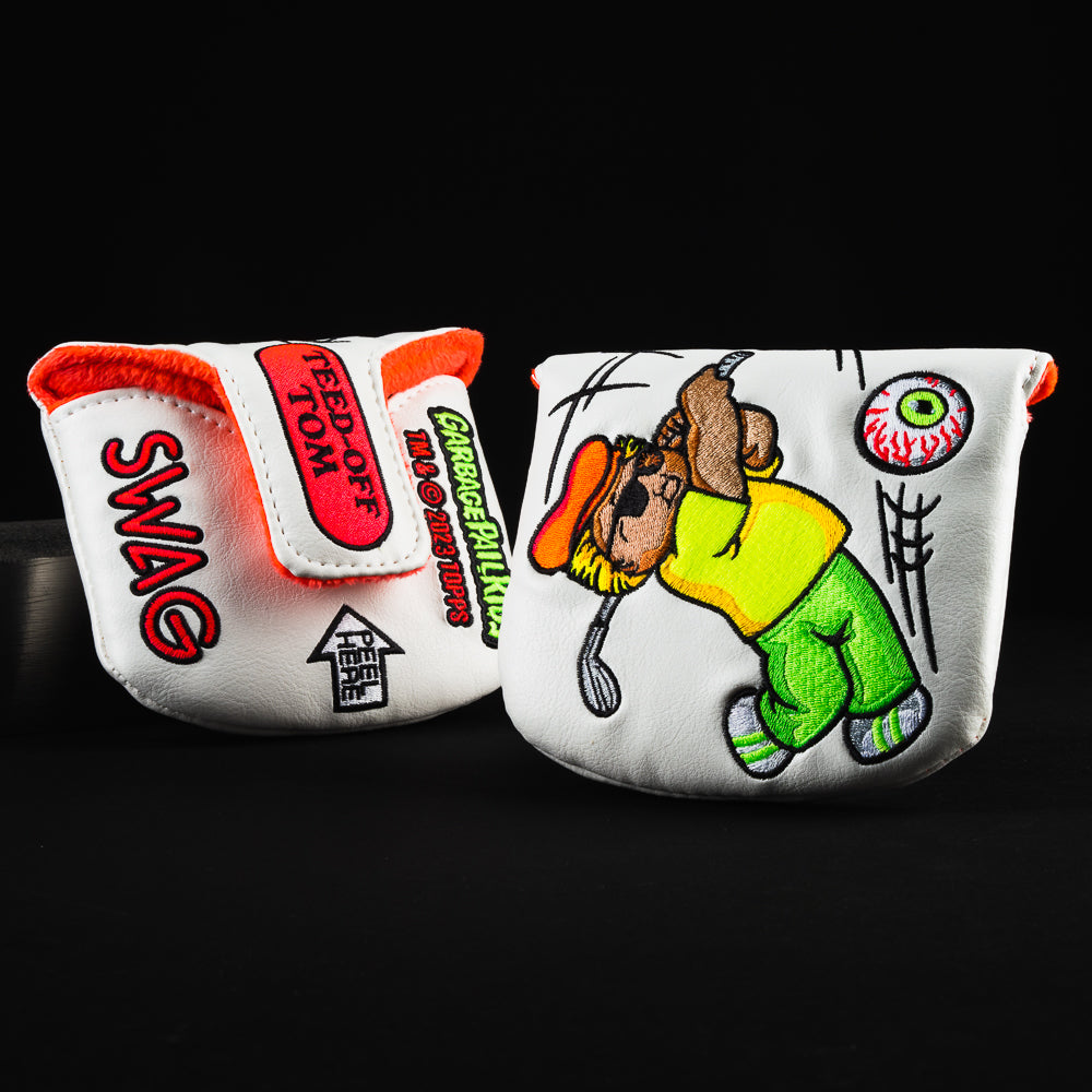 Garbage Pail Kids Teed-Off Tom themed white mallet golf putter head cover made in the USA.