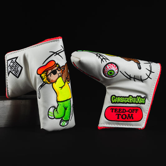 Garbage Pail Kids Teed-Off Tom themed white blade golf putter head cover made in the USA.