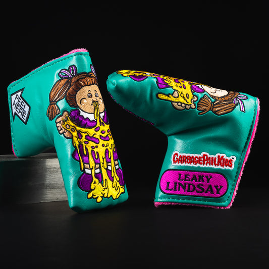 Garbage Pail Kids officially licensed Leaky Lindsay teal and pink blade putter head cover made in the USA.