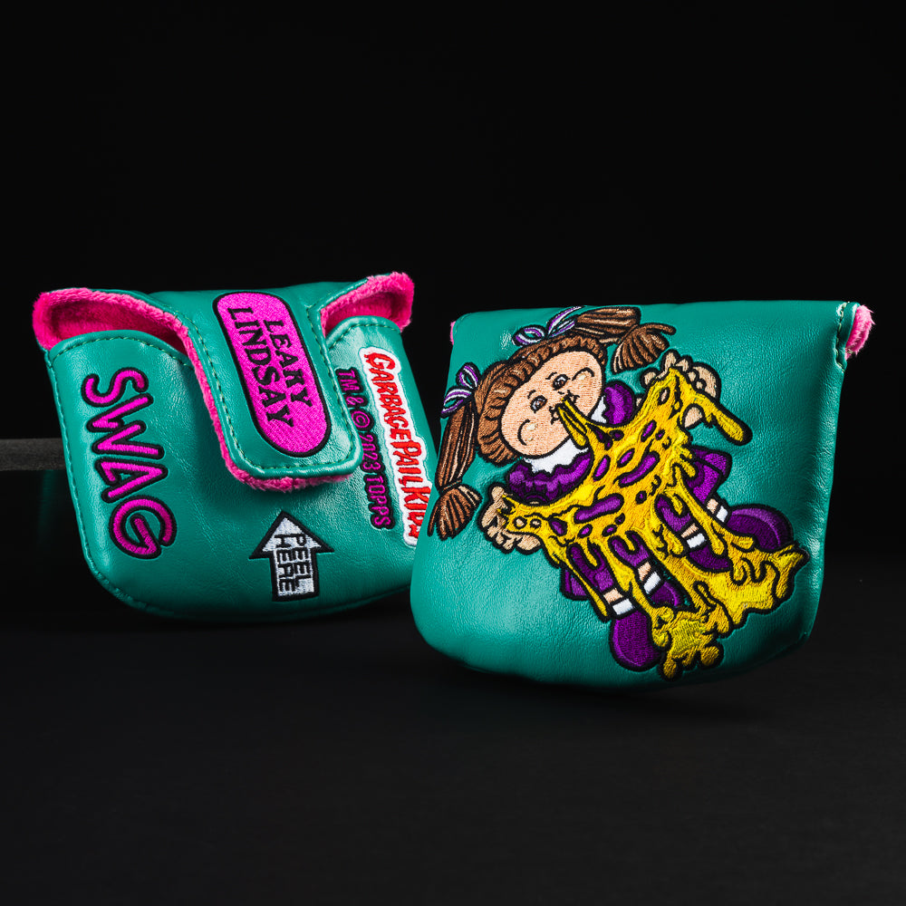Garbage Pail Kids officially licensed Leaky Lindsay teal and pink mallet putter head cover made in the USA.