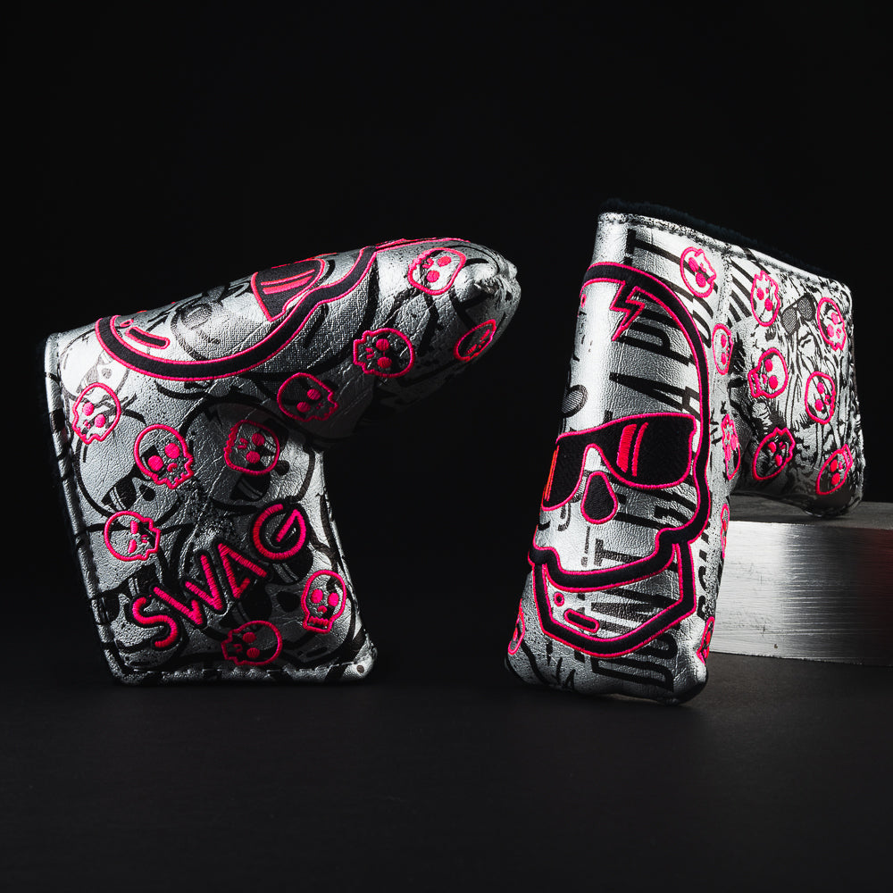 NFT Exclusive Swag greatest hits vol. 2 skull grey, black and pink blade putter golf club head cover made in the USA.