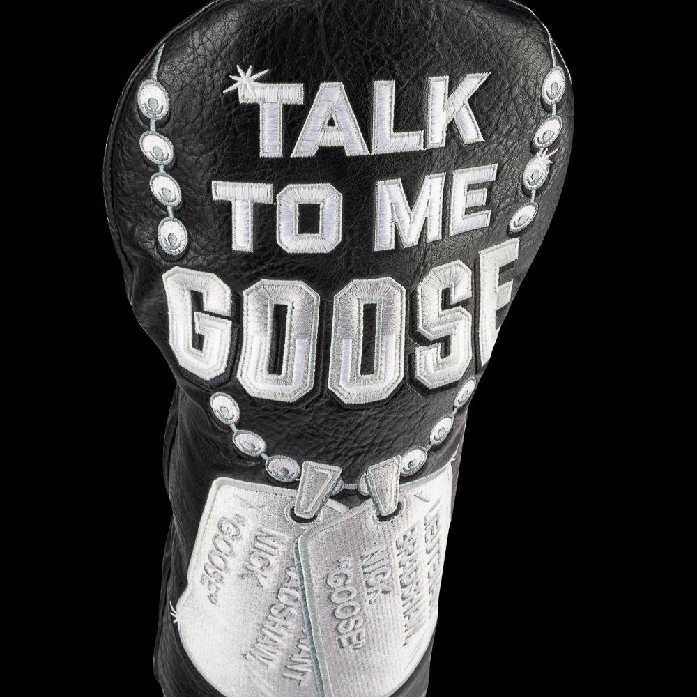 Rewind Golf x Top Gun Talk To Me Goose black and silver dog tags driver golf headcover.