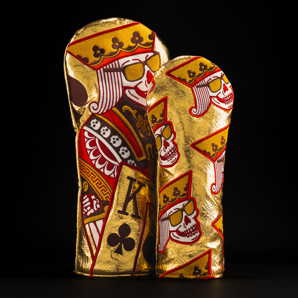 Candy King Caramel driver and fairway headcover in gold, brown and red.