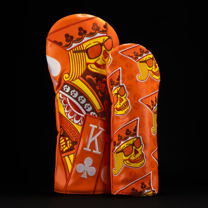 King of Peanut Butter driver headcover in orange, yellow, white and brown.