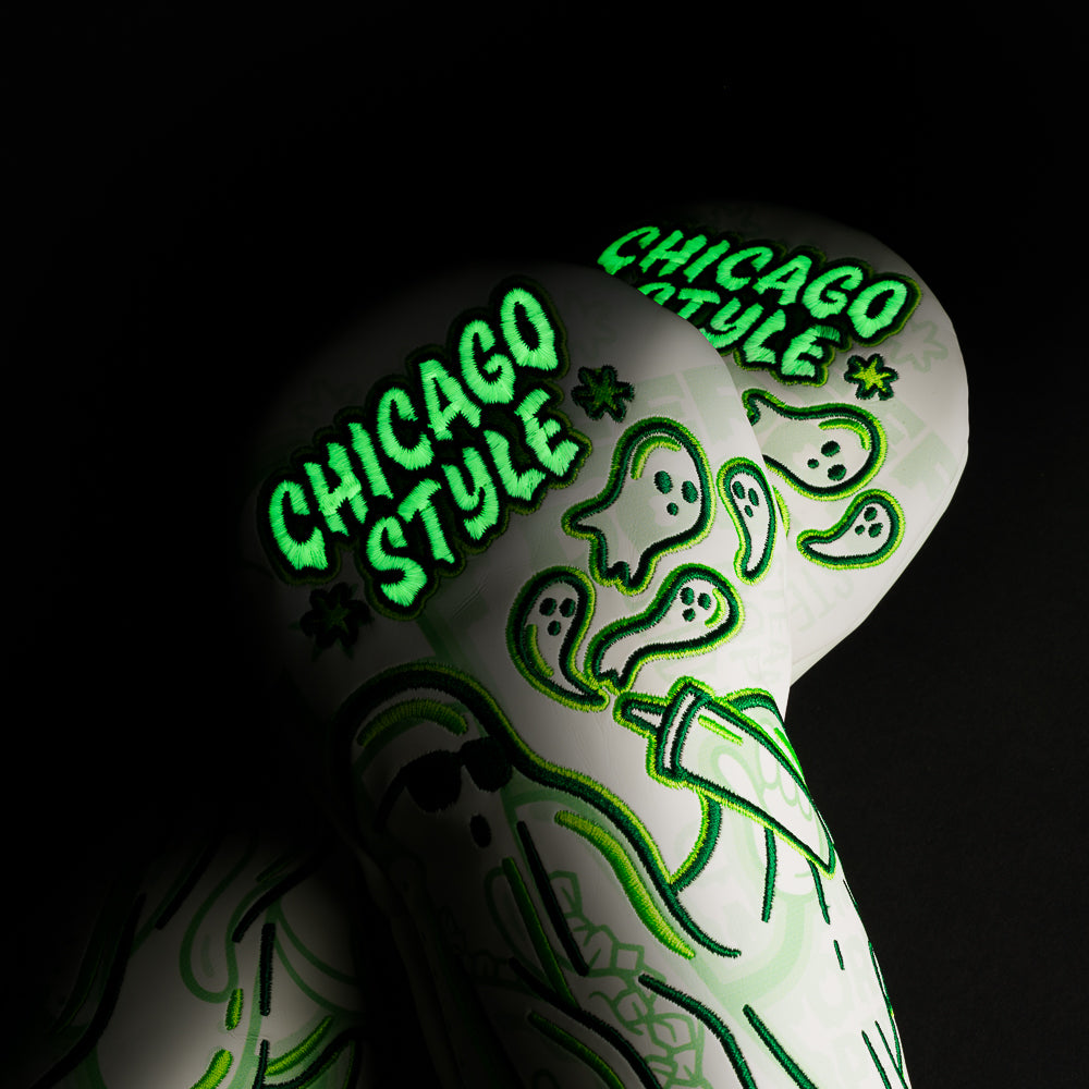 SWAG Chicago Style Hot Dog Ghost fairway wood golf headcover in white, teal and red.