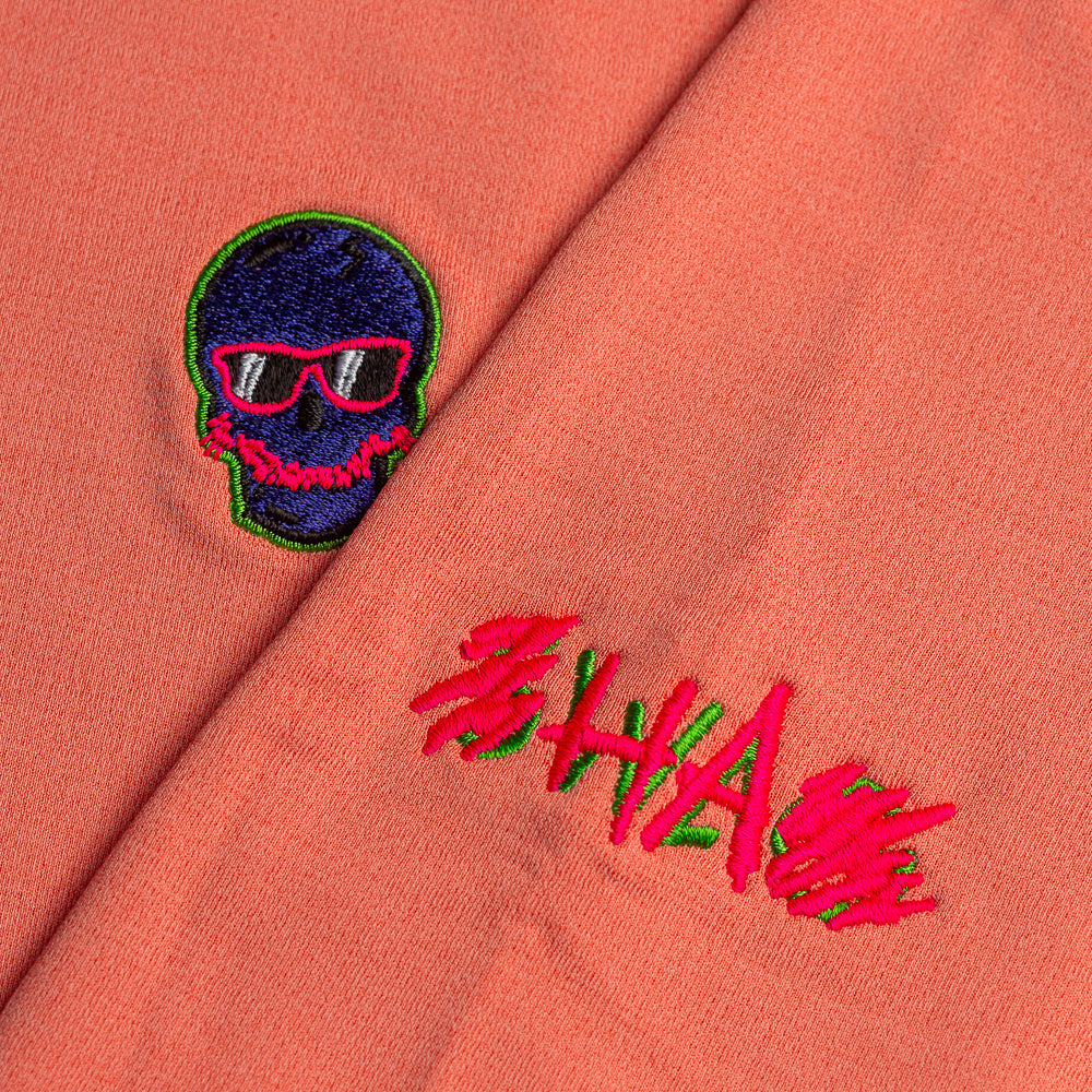 Terracotta Peter Millar Defaced Skull Hoodie.