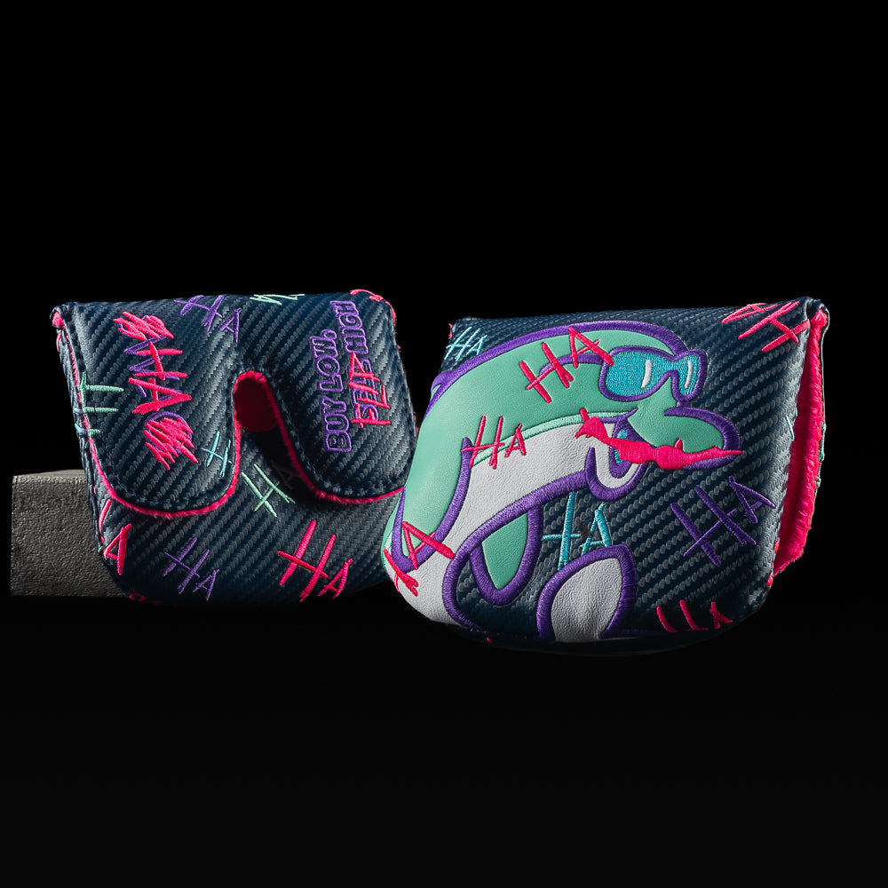 Defaced Flipper Large Center Mallet Cover with neon graffiti HA design in purple and green.