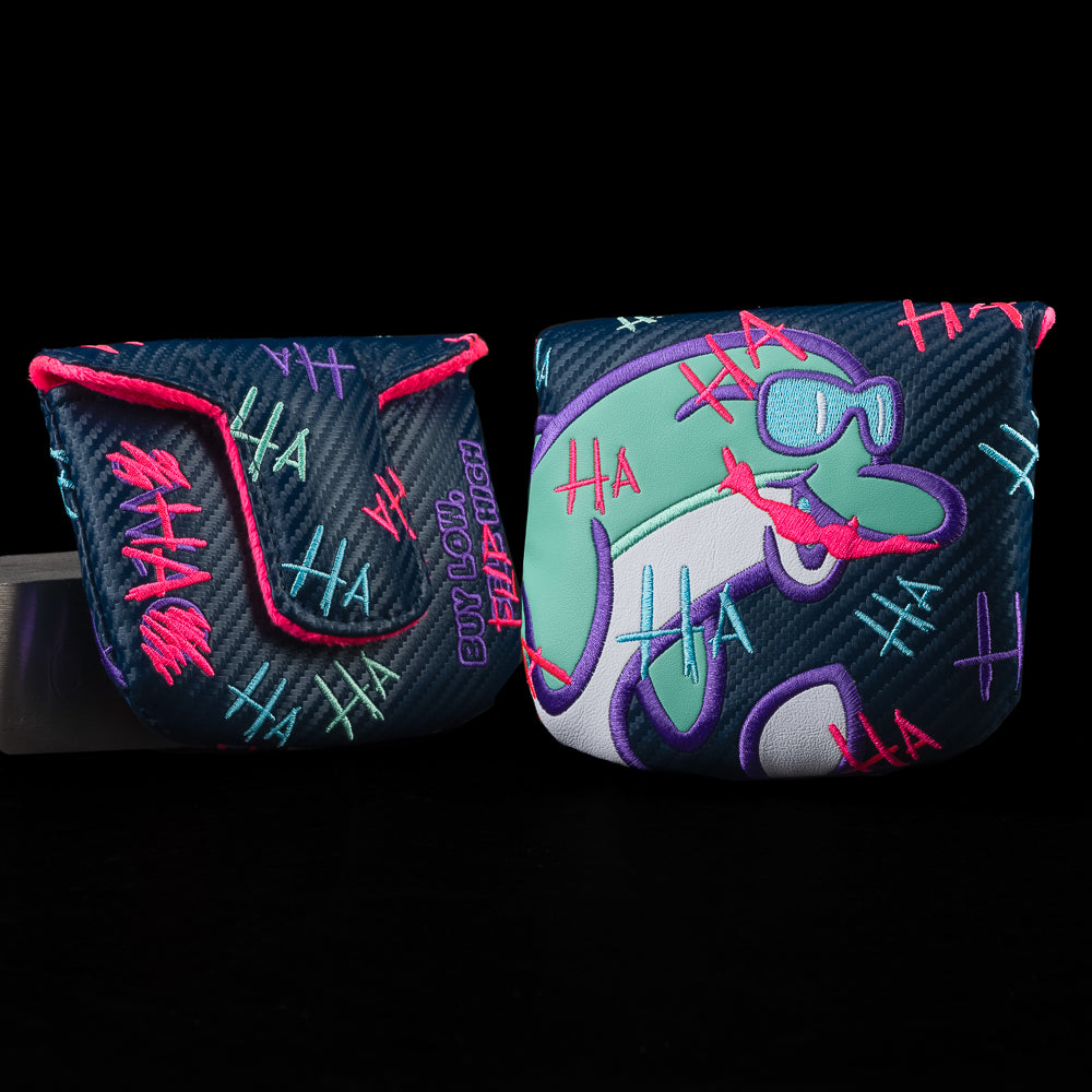 Defaced Flipper Mallet Headcover with neon graffiti design and HA scribbles.