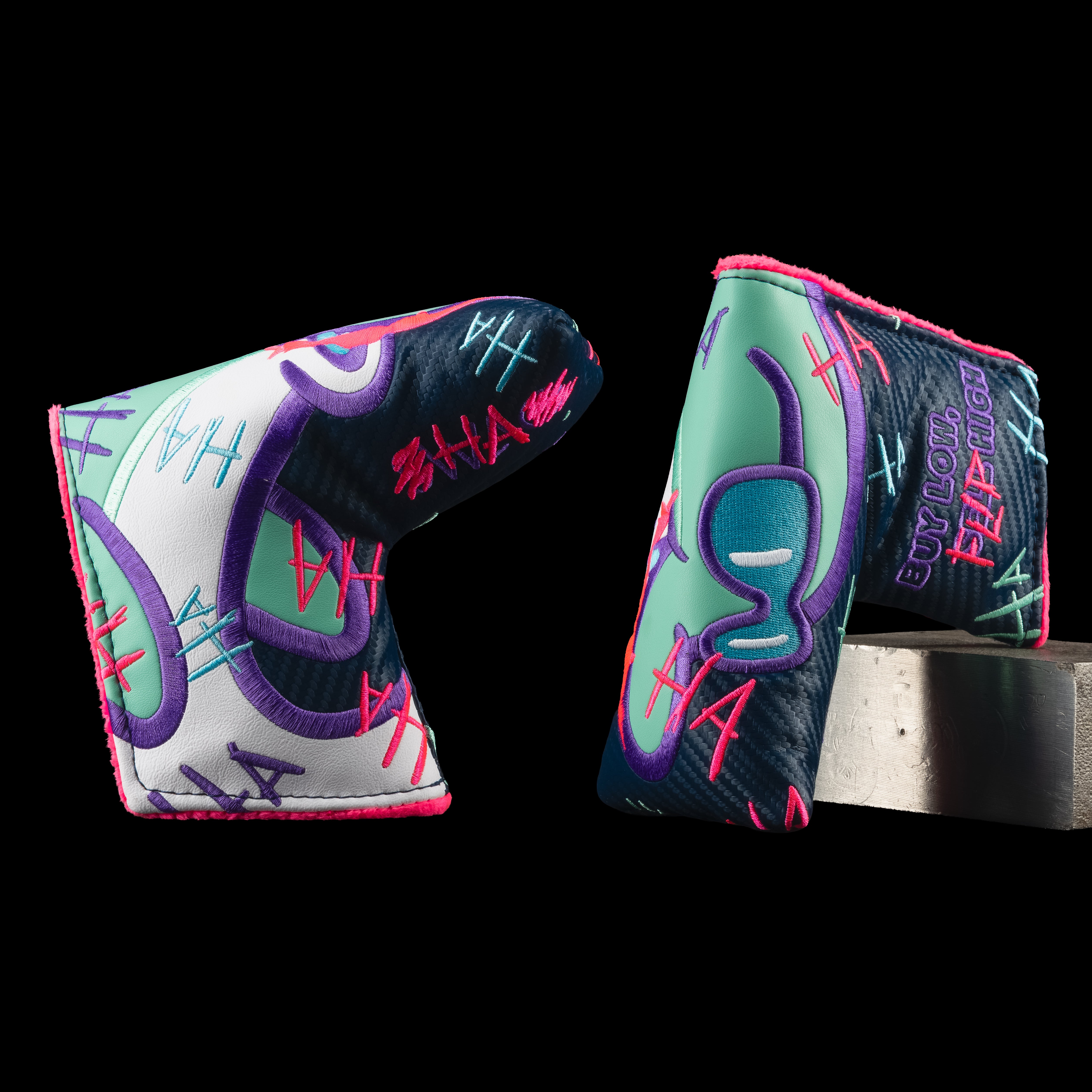 Defaced Flipper Blade Putter Cover in neon graffiti design with bold SWAG logo.