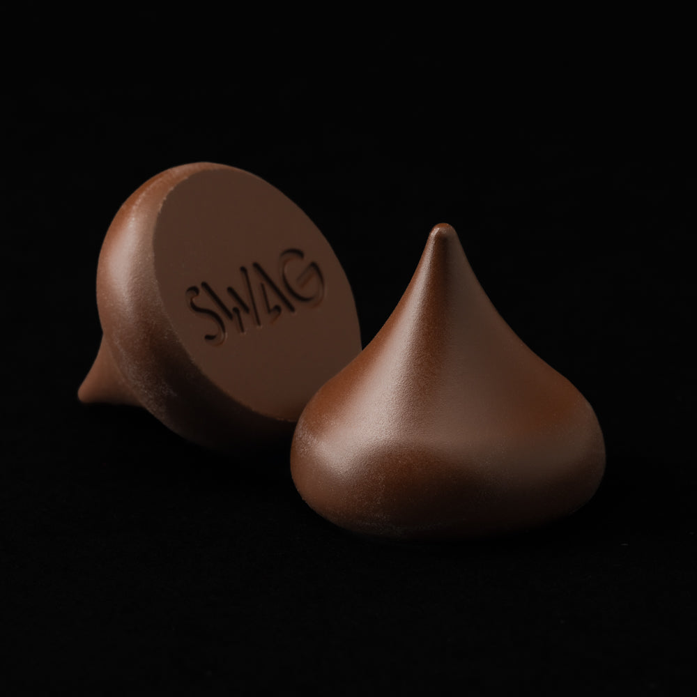 SWAG Golf stainless steel brown micro-coated chocolate drop golf ball marker accessory.