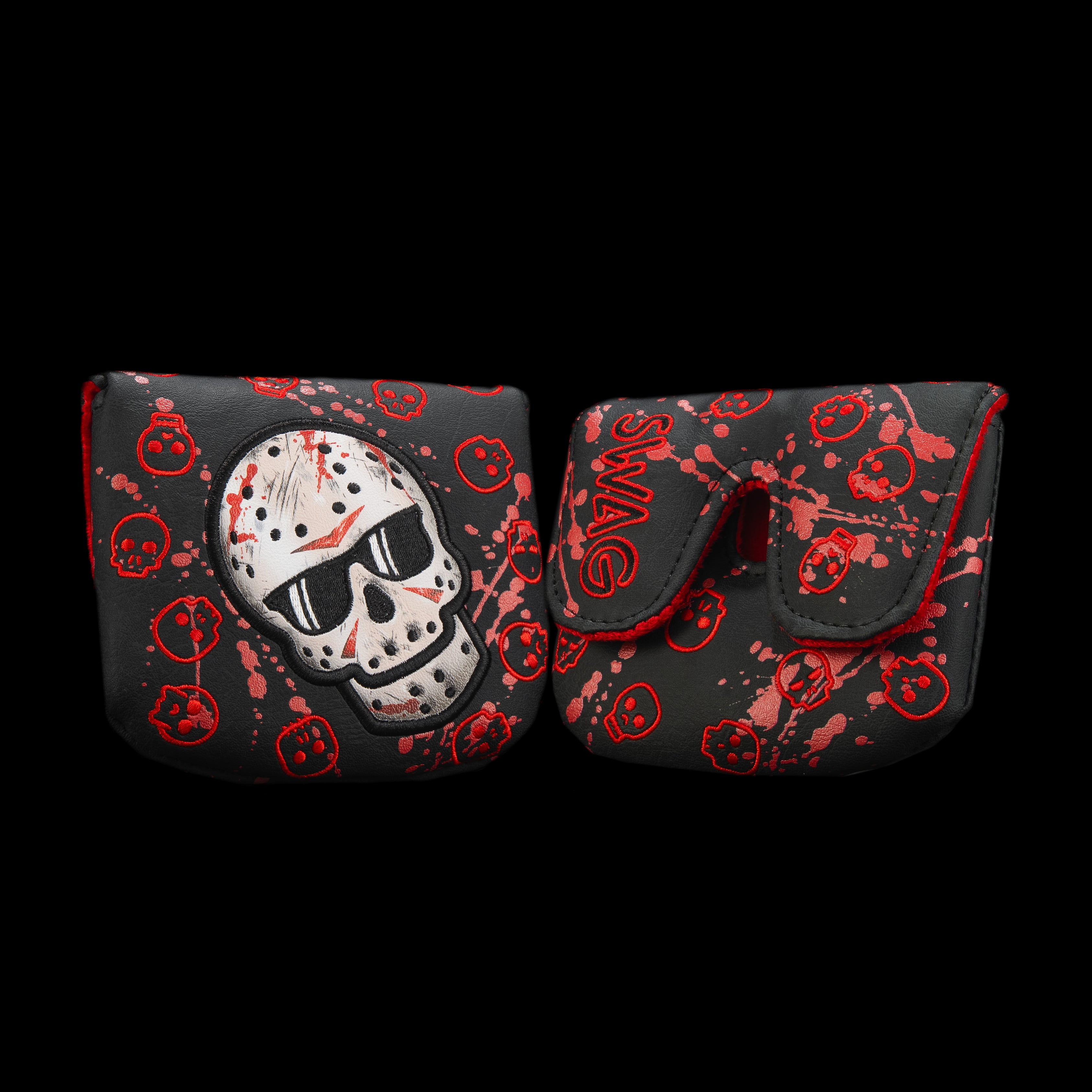 Jason Skull Large Center Shaft Mallet Cover with skull hockey mask design and red splatter graphics.