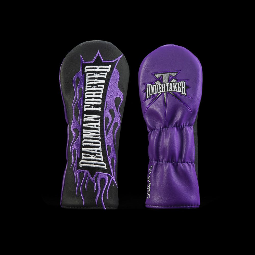 Deadman Forever Hybrid Cover with Undertaker flame design in purple and black.