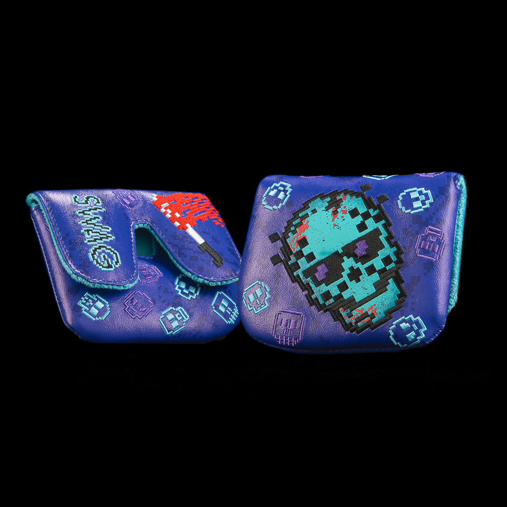 NES Jason Skull Large Center Shaft Mallet Cover with pixelated aqua skull and stitched knife detail.