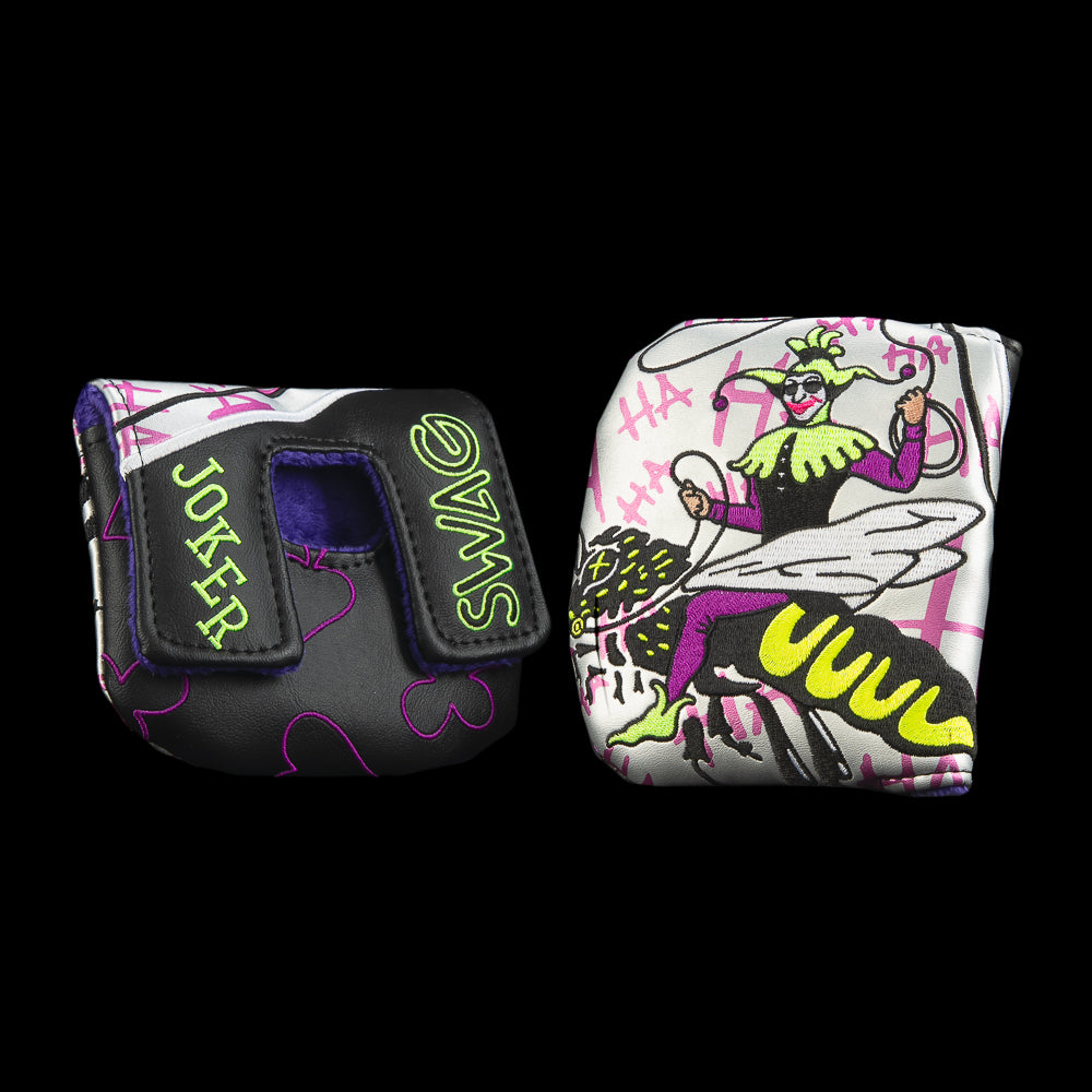 The Joker Center Shaft Mallet Cover with neon graffiti HA scribbles and joker art design.