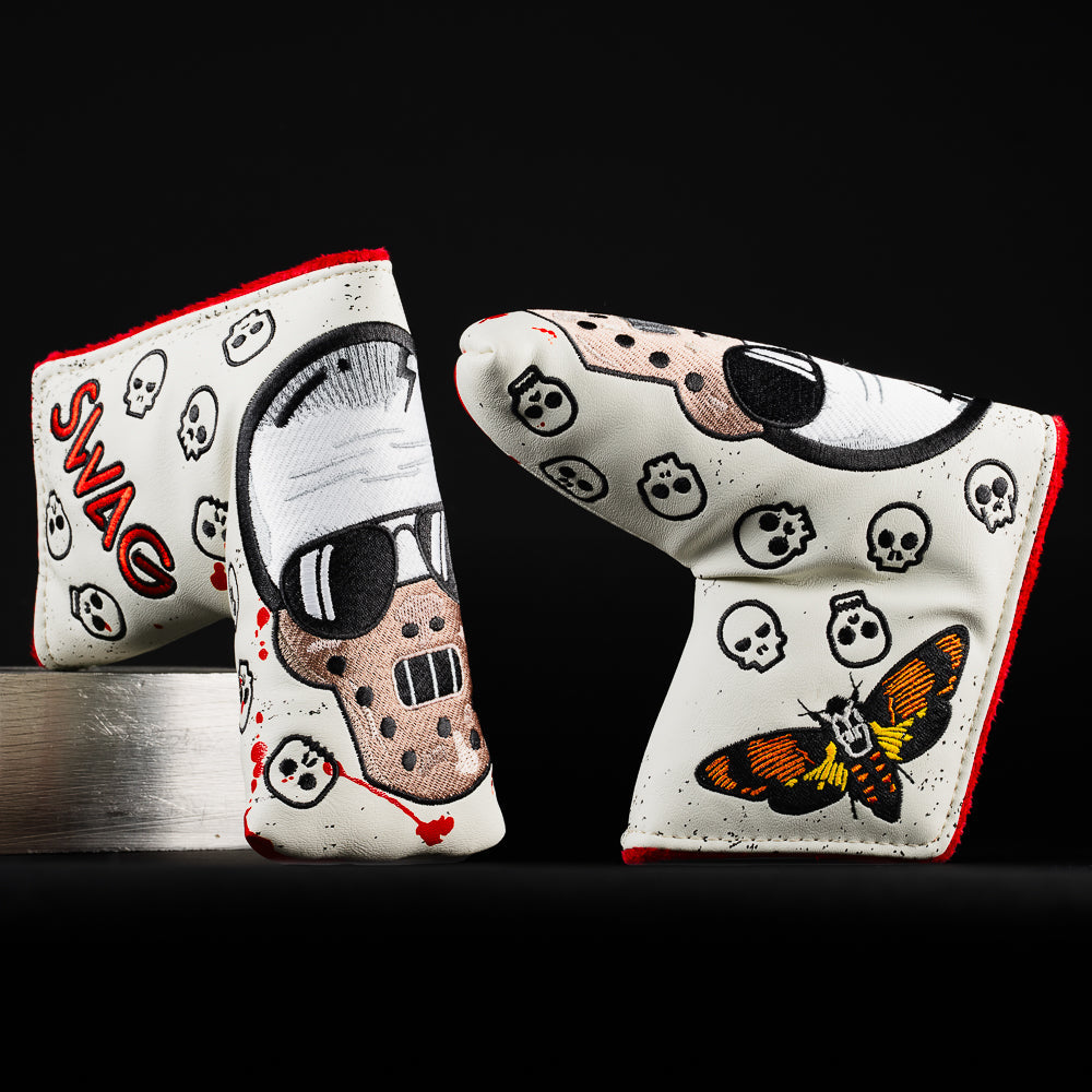 Hanniskull white and red movie themed blade putter golf head cover made in the USA.