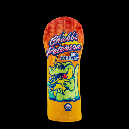 Rewind Golf x Happy Gilmore officially licensed Chubbs Peterson Golf Academy movie themed yellow and orange fairway wood golf headcover.