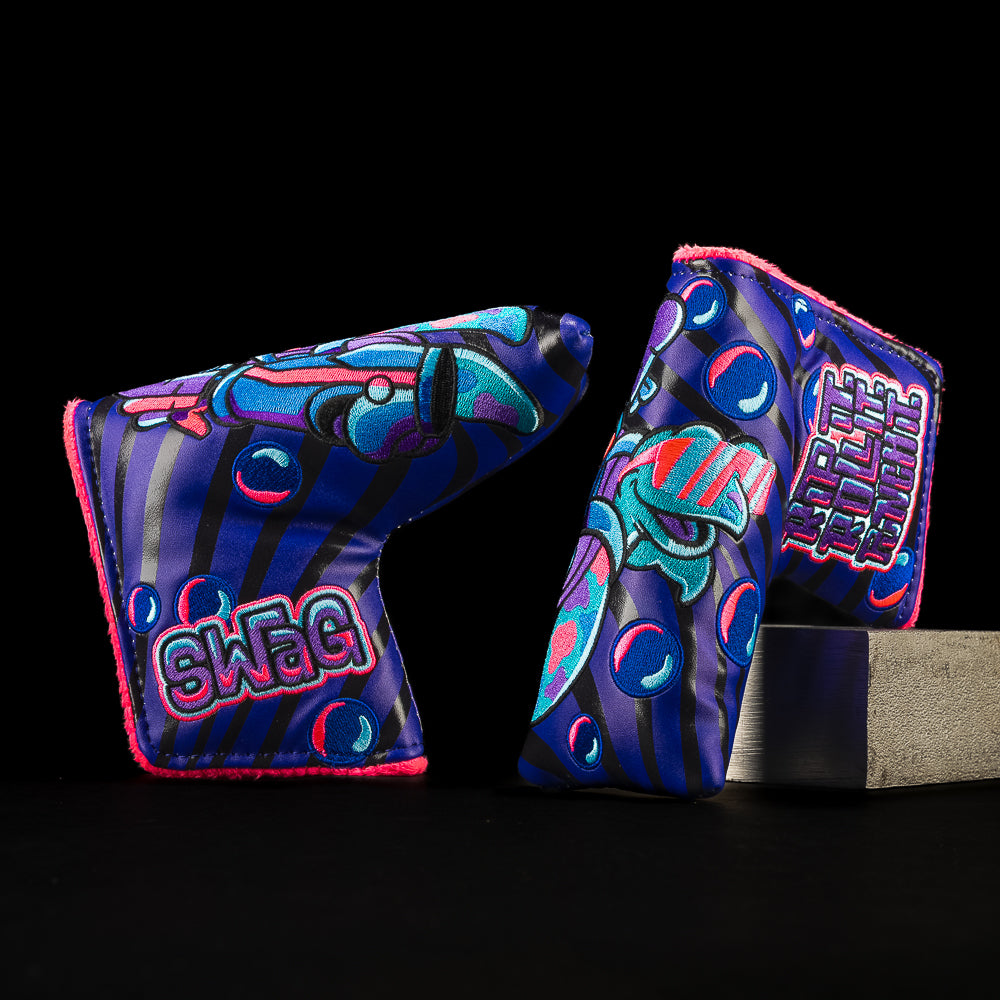 SWAG Golf Krush the Turtle blade putter cover featuring neon turtle artwork and bold underwater graphics.