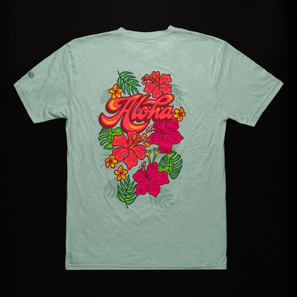 SWAG Golf green men's short sleeve Aloha hibiscus graphic t-shirt.