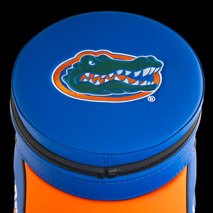 Florida Gators Get Out of Our Swamp Den Caddy Cooler top detail featuring Florida Gators logo on royal blue