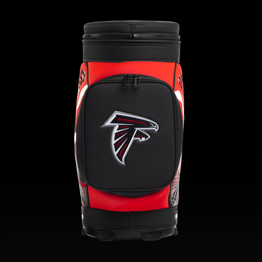 Front view of the SWAG Golf Atlanta Falcons Den Caddy Cooler featuring a large embroidered Atlanta Falcons logo
