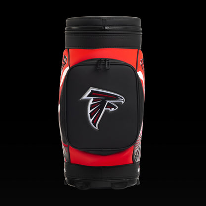 Front view of the SWAG Golf Atlanta Falcons Den Caddy Cooler featuring a large embroidered Atlanta Falcons logo