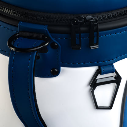 Close-up of the Indianapolis Colts Den Caddy Cooler zipper, handle, and royal blue and white panels.